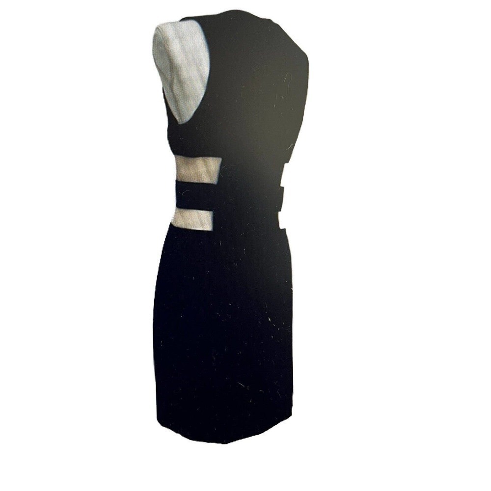 Nomia Dress Size 2 Black Silk Cutout with Mesh Tan Panels Short Sheath - Picture 4 of 12